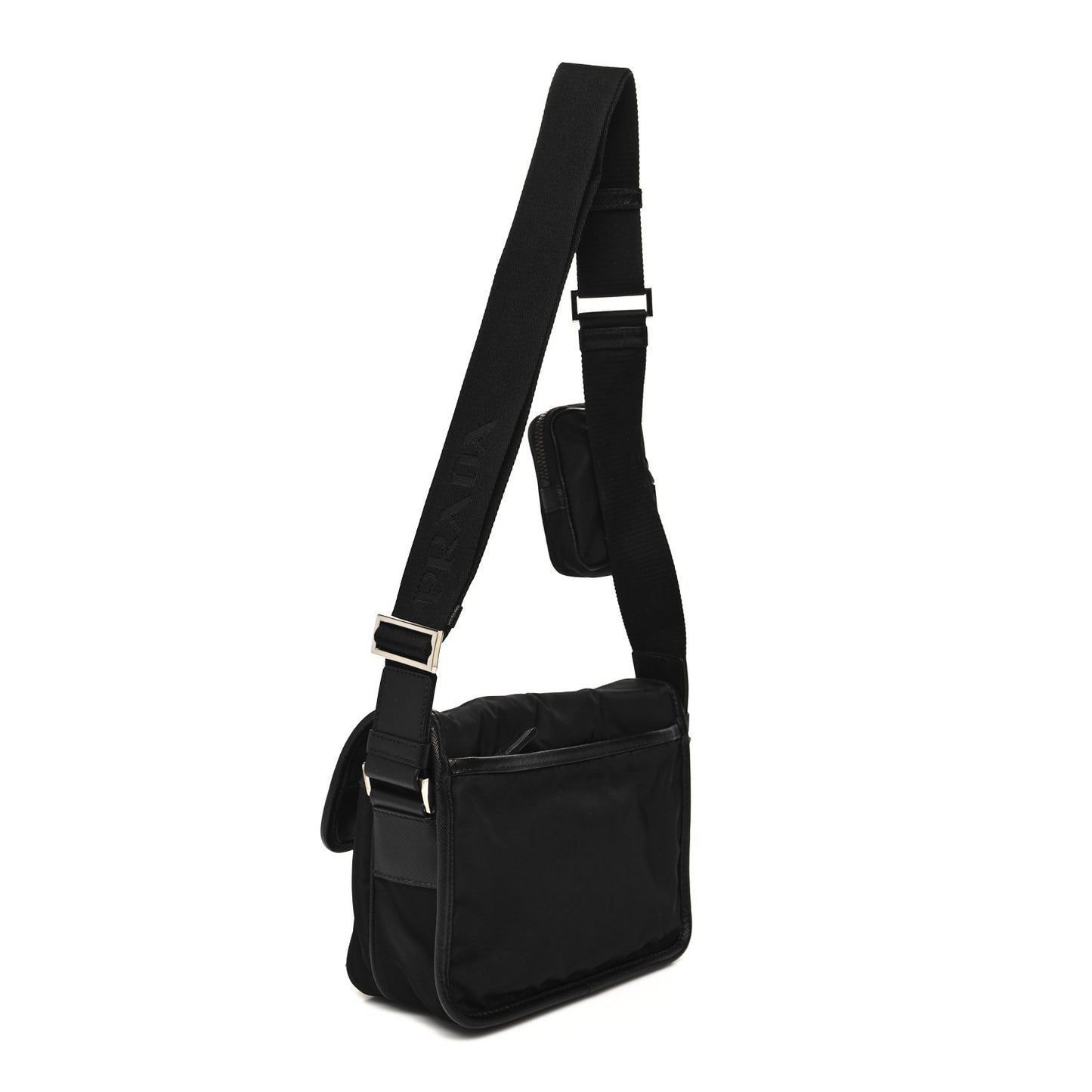 Re-Nylon Saffiano Pocket Double Snap Buckle Shoulder Bag Black