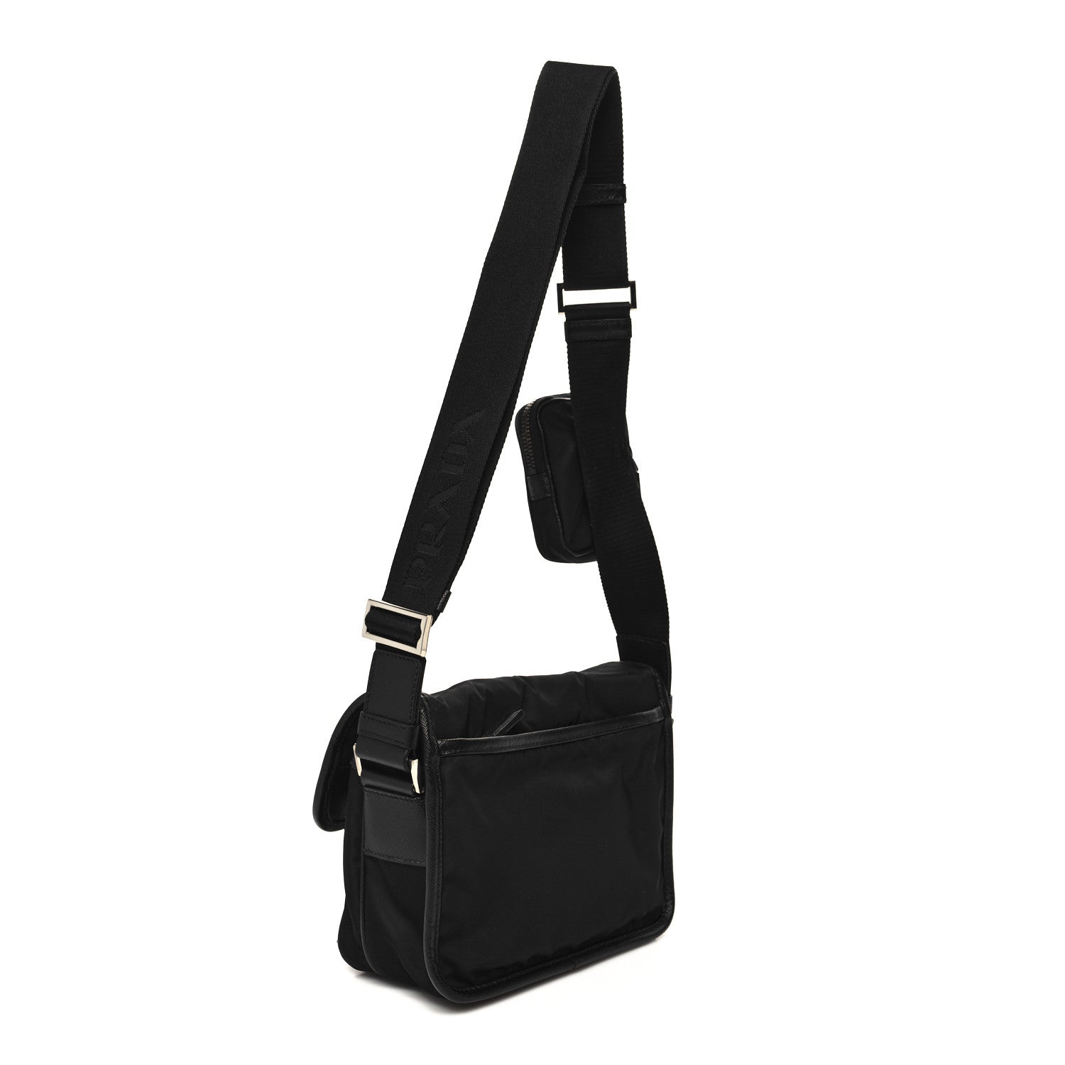 Prada Re-Nylon Saffiano Pocket Double Snap Buckle Shoulder Bag Black 3 of 10