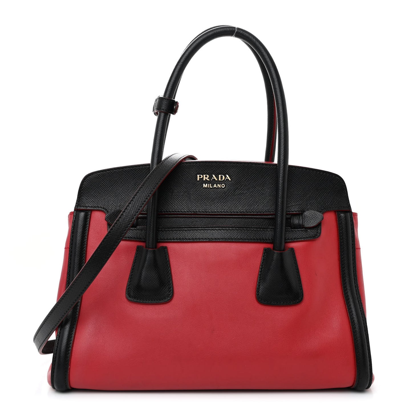 Saffiano City Calfskin Bi-Color Tote Fuoco Black