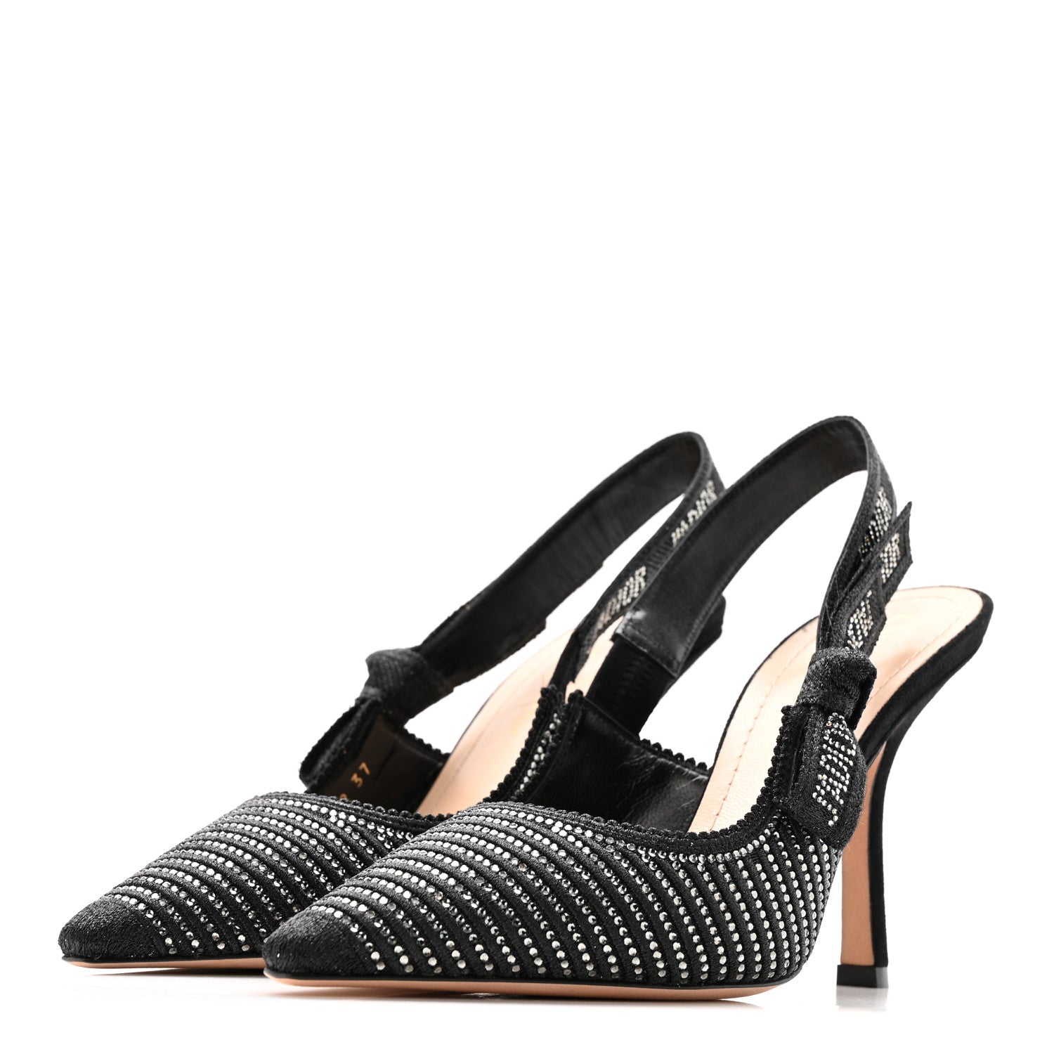 Christian Dior Cotton Laminated Strass J'Adior Slingback 100mm Pumps 37 Black 4 of 13