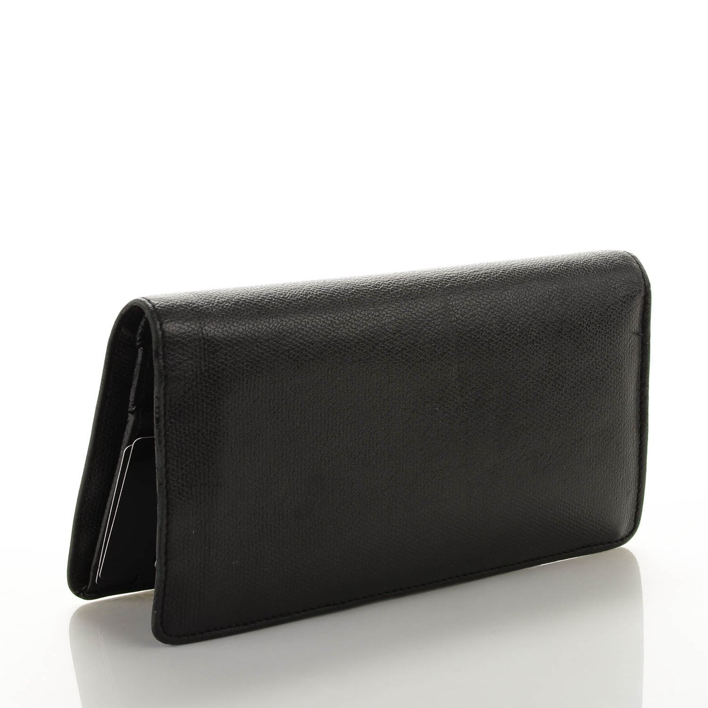 Grained Calfskin CC Button Yen Wallet Black