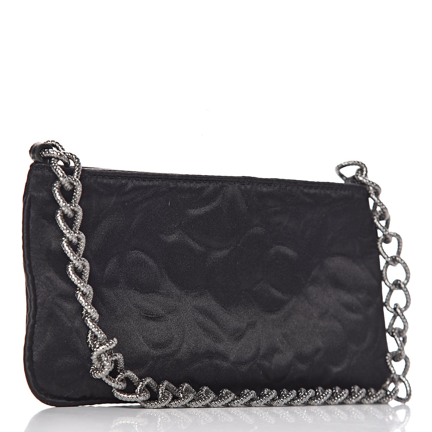 Satin Camellia Evening Bag Black
