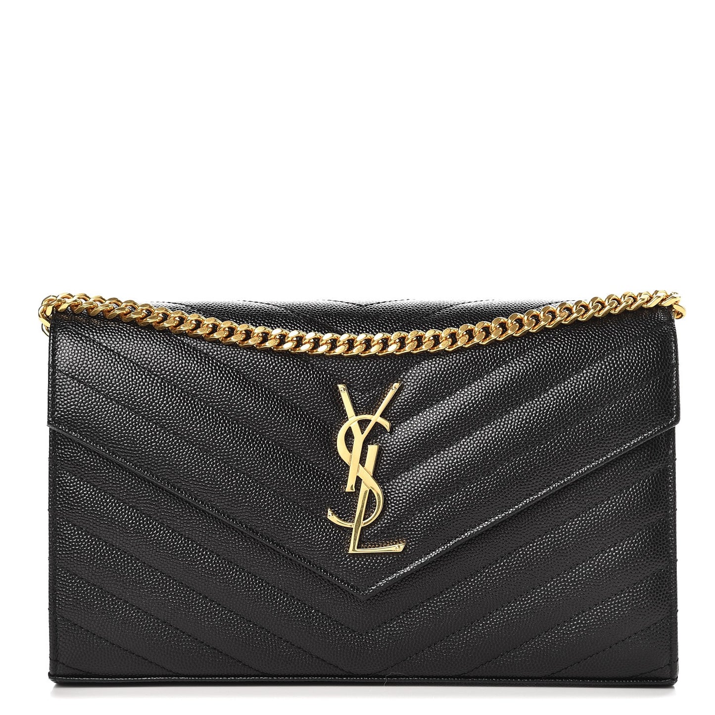 Grain De Poudre Matelasse Chevron Monogram Chain Wallet Black