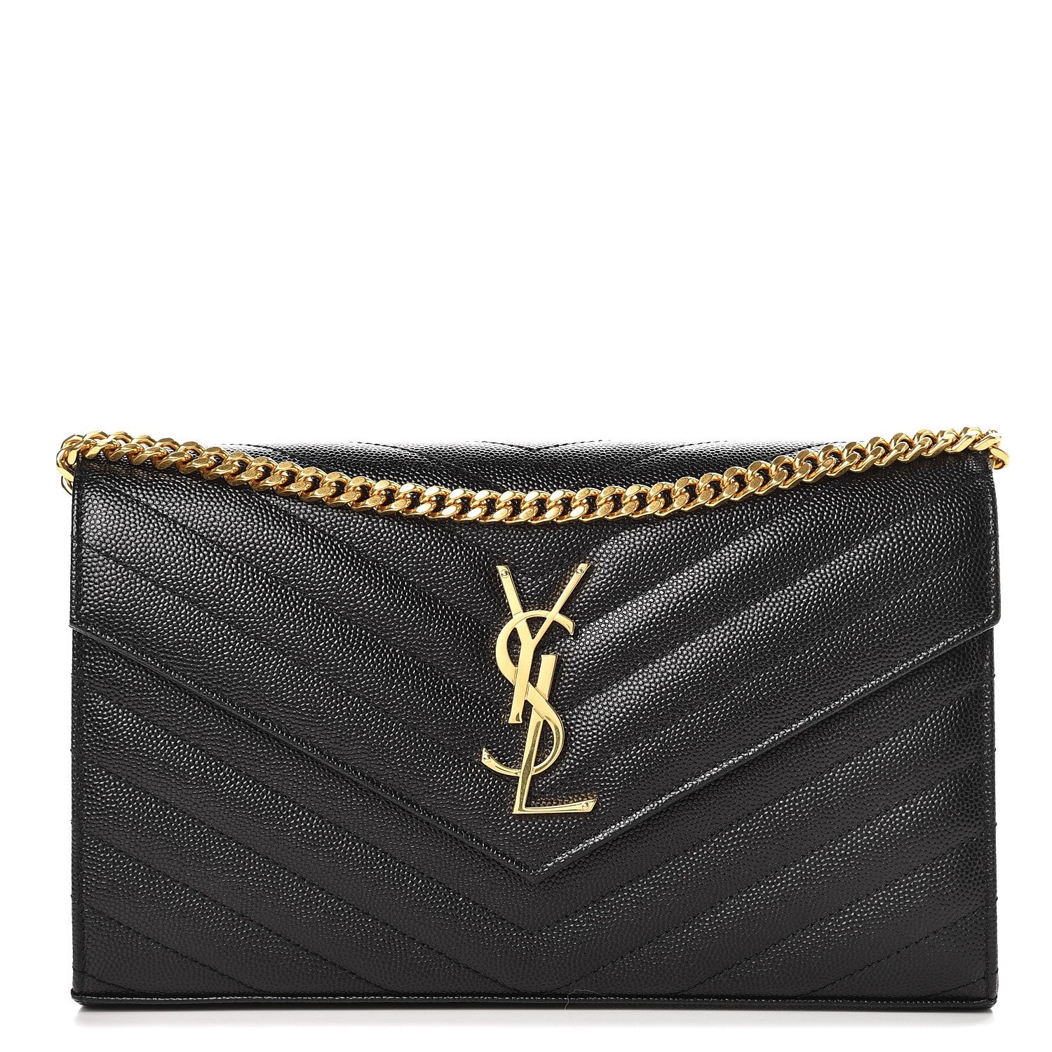 Saint Laurent Grain De Poudre Matelasse Chevron Monogram Chain Wallet Black 1 of 6
