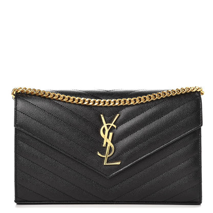 Saint Laurent Grain De Poudre Matelasse Chevron Monogram Chain Wallet Black 1 of 6