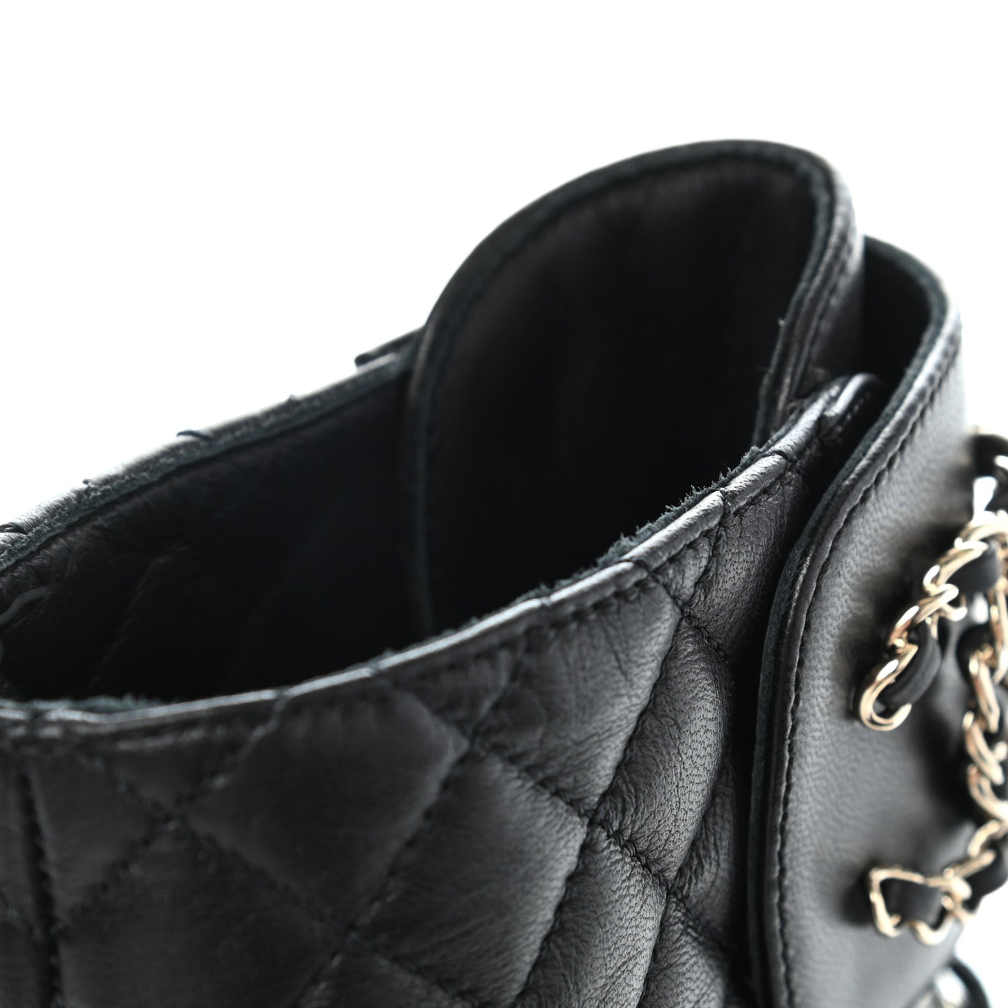 Shiny Lambskin Quilted Lace Up Combat Boots 38 Black