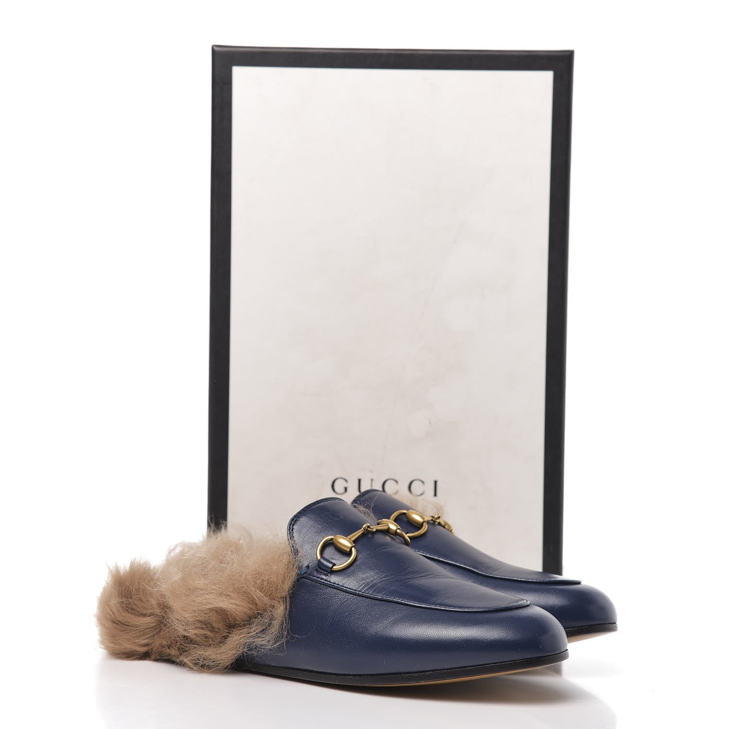 Gucci Malaga Kid Fur Womens Princetown Slippers 35.5 Blue Agata 9 of 9