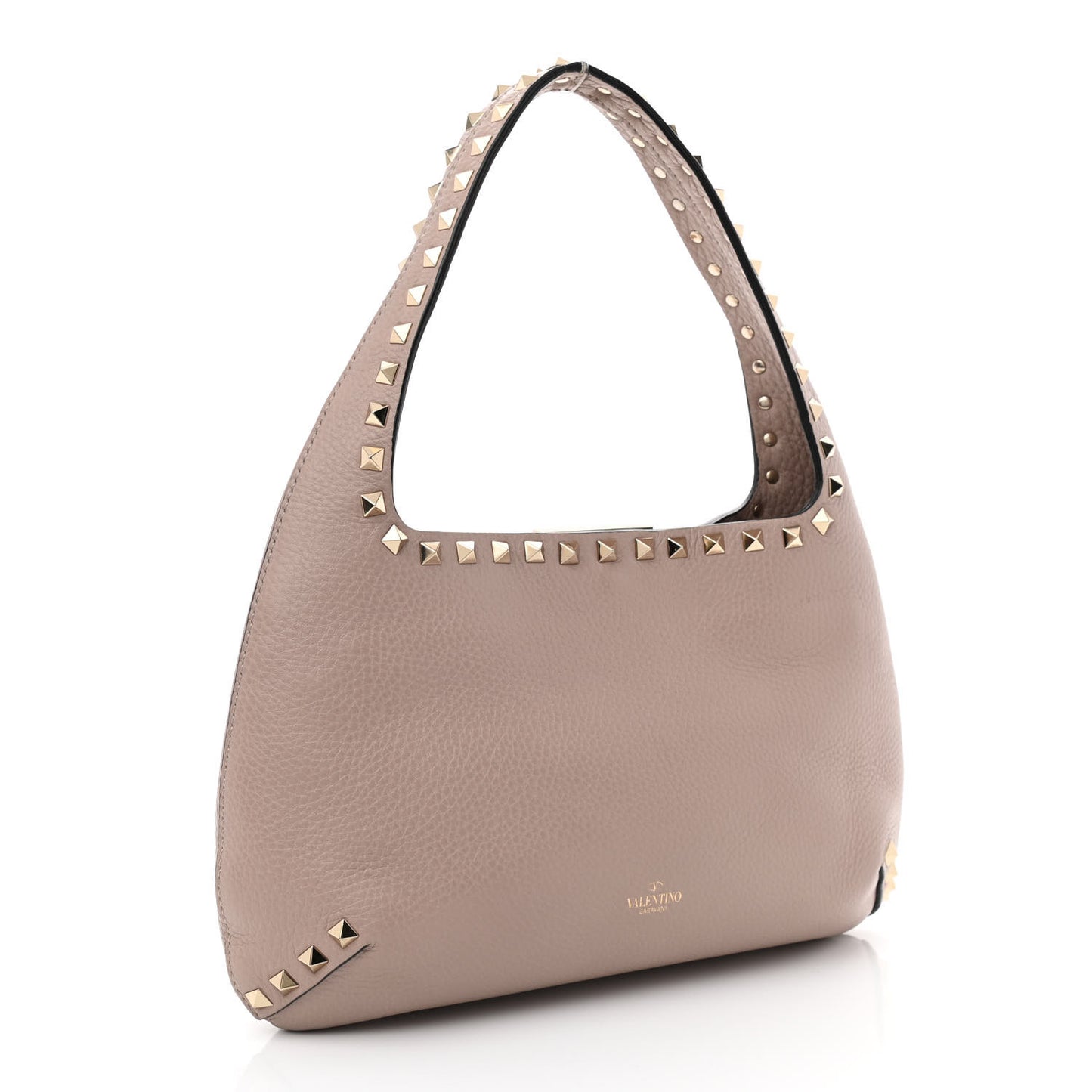Pebbled Calfskin Small Rockstud Flip Lock Hobo Poudre