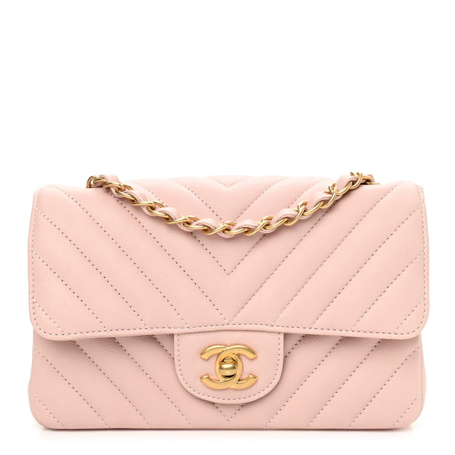 Chanel Calfskin Chevron Quilted Mini Rectangular Flap Light Pink 1 of 9