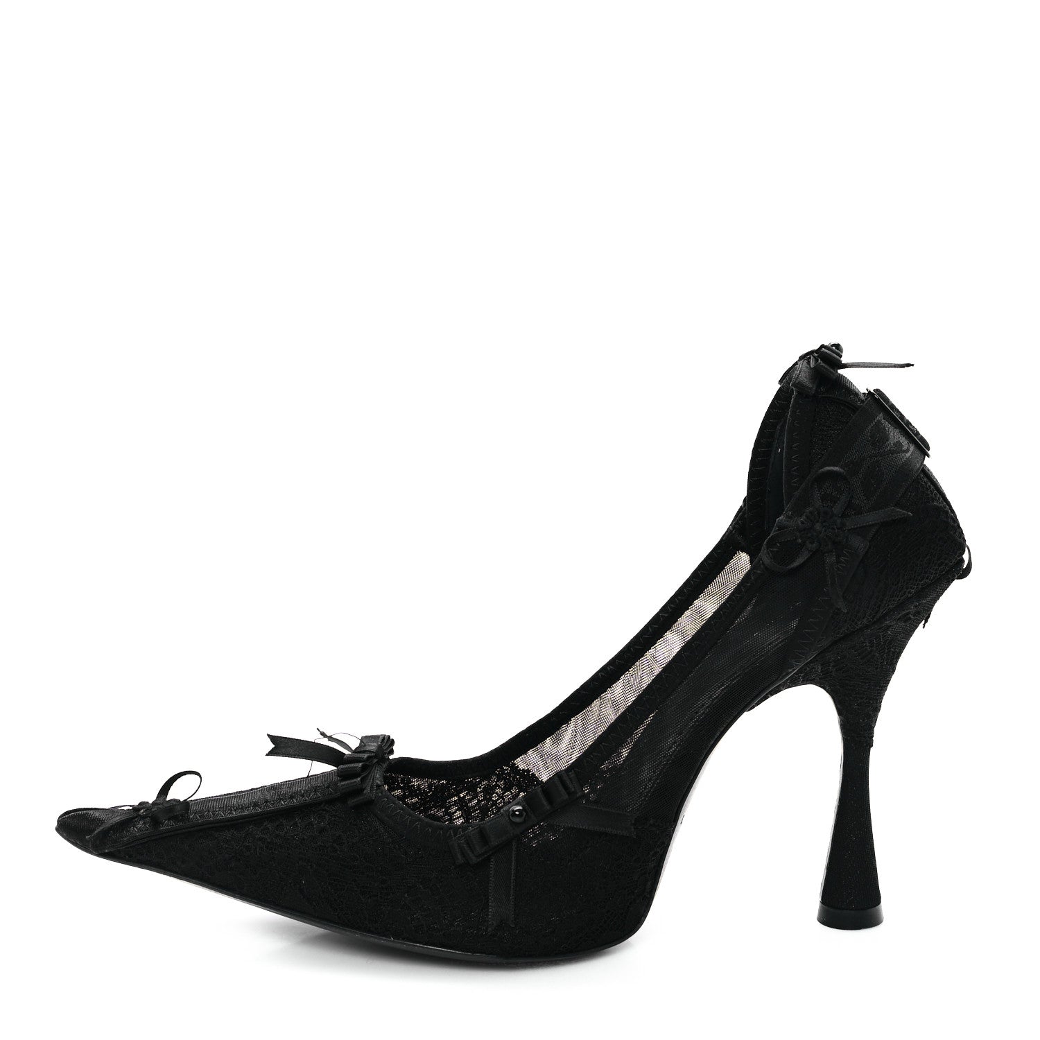 Balenciaga Lace Mesh Lingerie Square Bow Knife 80mm Pumps 37.5 Black 1 of 9