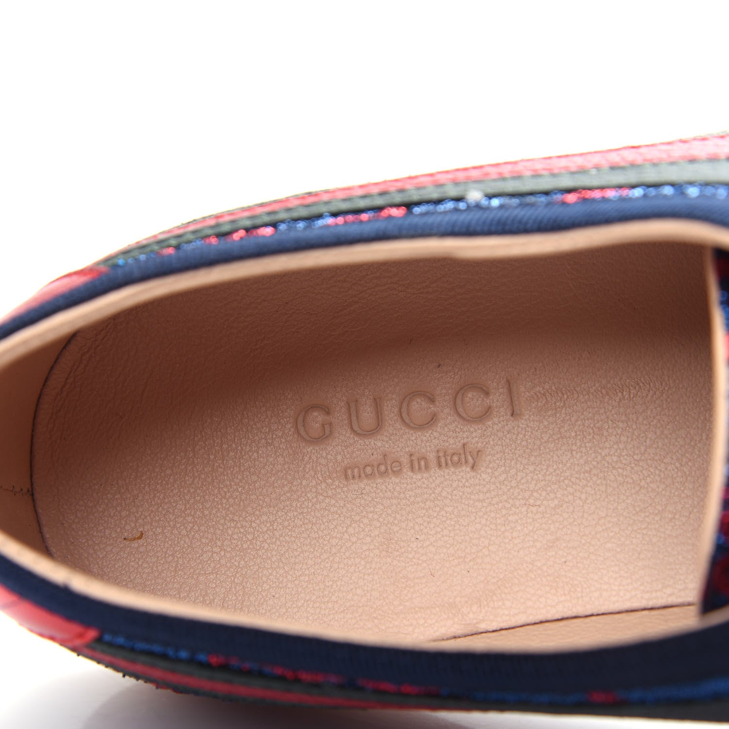 Gucci Lurex Calfskin Web GG Monogram Womens Falacer Sneakers 35.5 Iridescent Blue Iridescent Red Silver 8 of 11