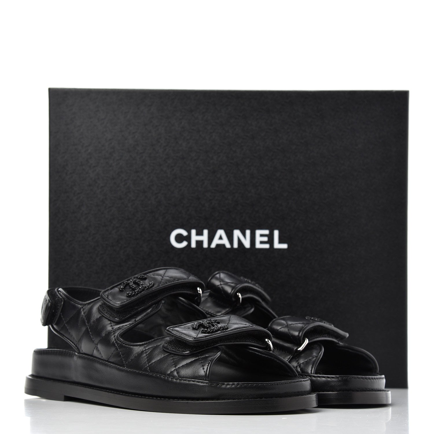 Chanel Lambskin Velcro Dad Sandals 37 Black 9 of 9
