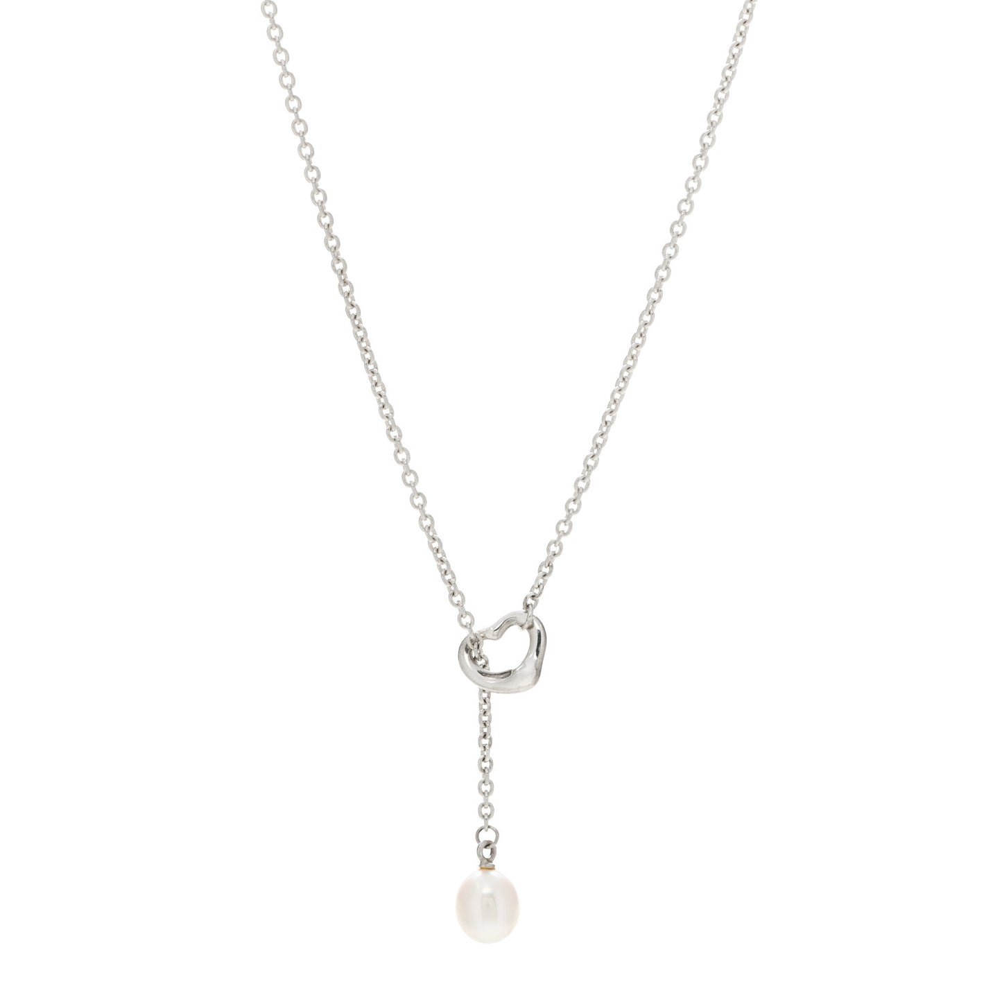 Sterling Silver Pearl 8-8.5mm Elsa Peretti Open Heart Lariat Necklace