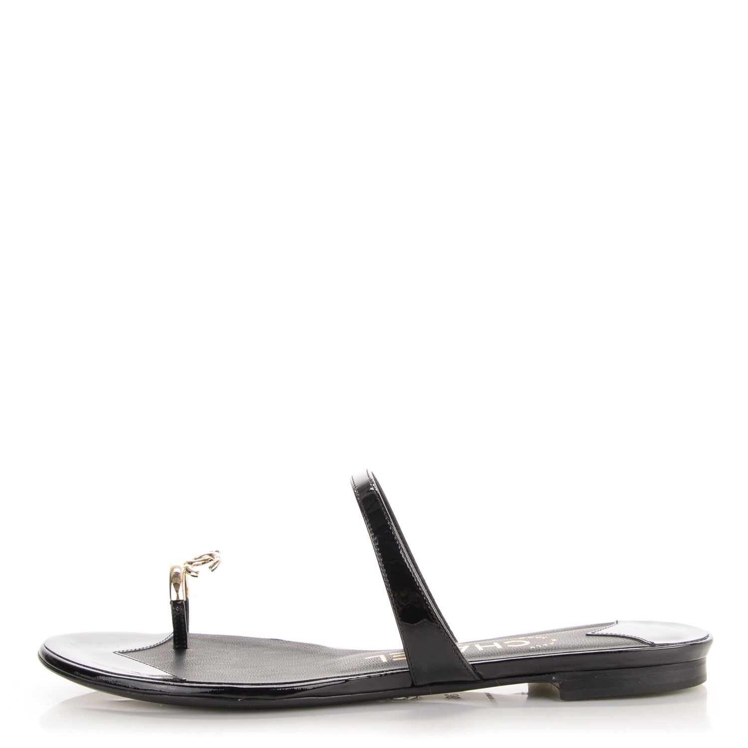 Chanel Patent CC Toe Ring Sandals 36 Black 1 of 7