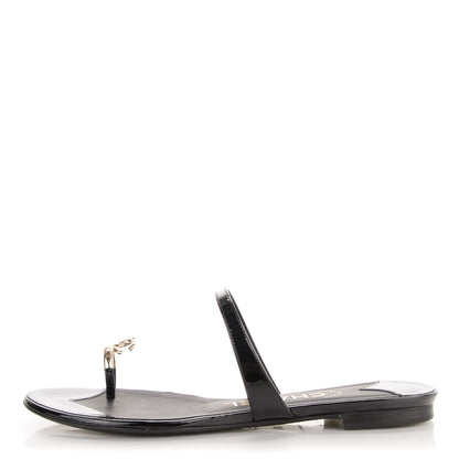 Chanel Patent CC Toe Ring Sandals 36 Black 1 of 7