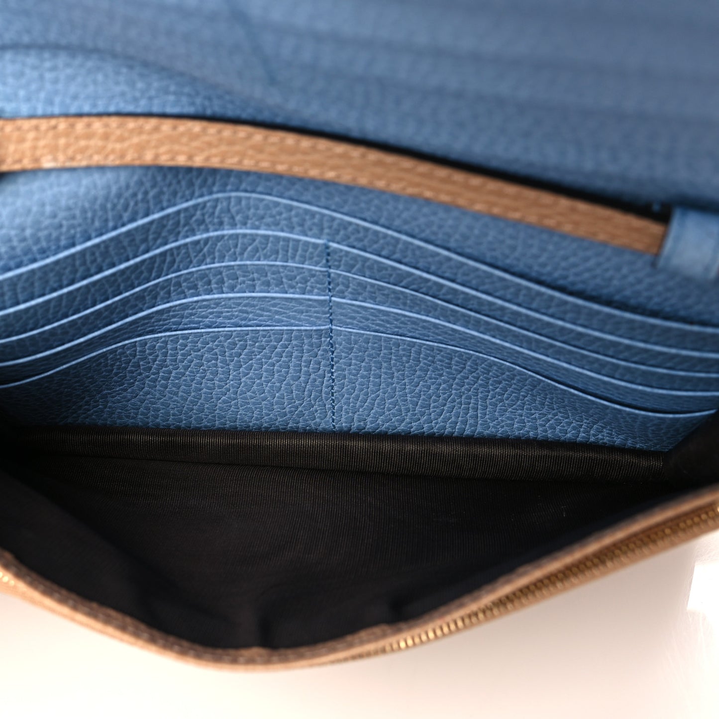Dollar Calfskin Mini Swing Wallet Bag Camelia Mineral Blue