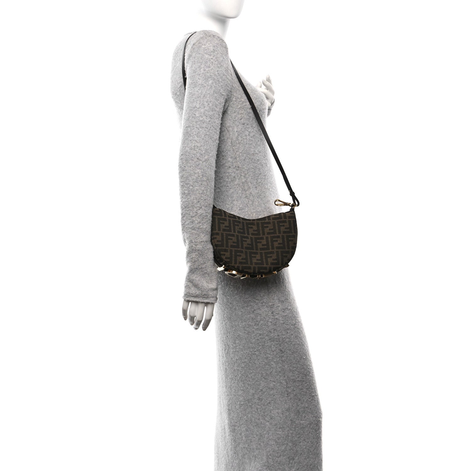 Fendi Fabric Jacquard Vitello Grace FF 1974 Mini Fendigraphy Hobo Bag Tobacco Moro Ebano 2 of 11