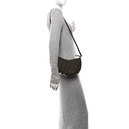 Fendi Fabric Jacquard Vitello Grace FF 1974 Mini Fendigraphy Hobo Bag Tobacco Moro Ebano 2 of 11