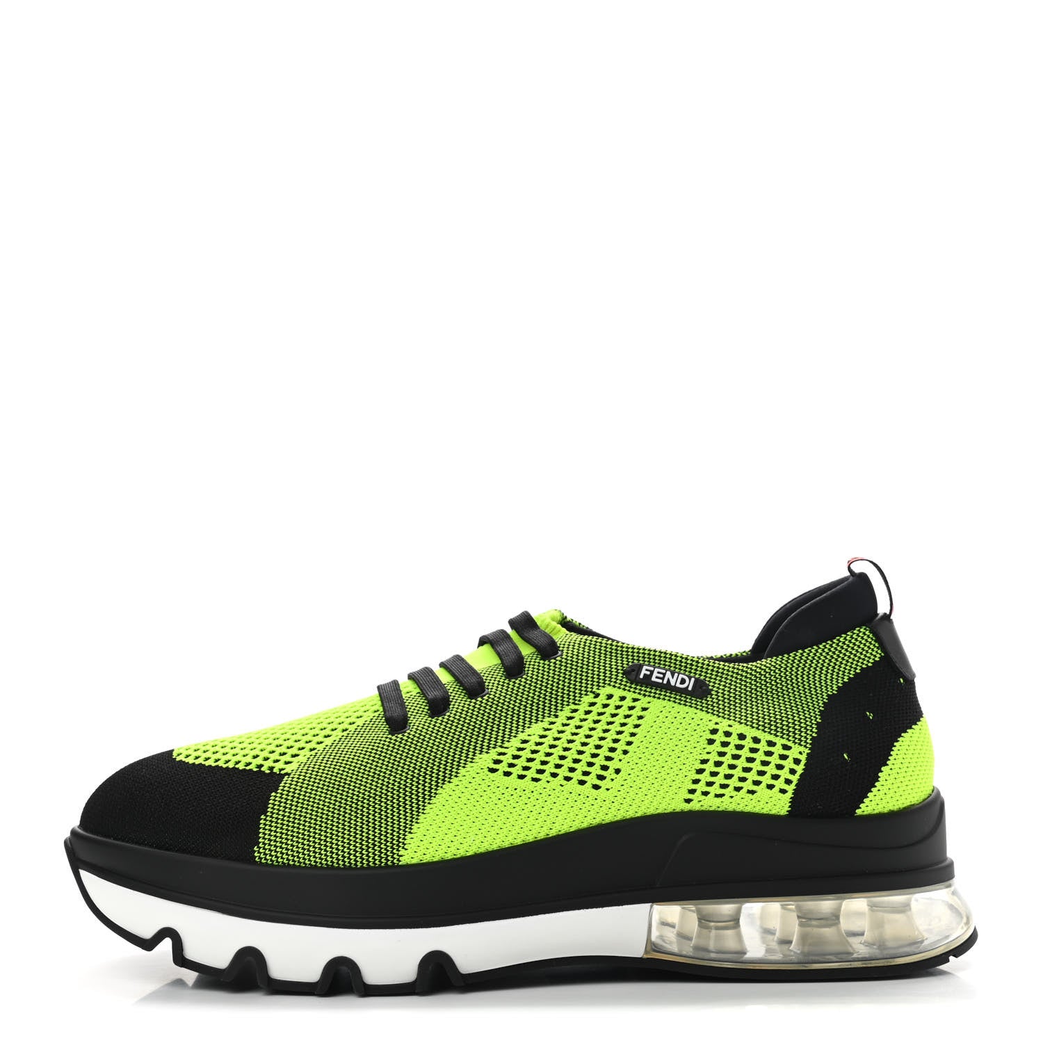 Fendi Jersey Vitello Mens Low Top Sneakers 10 Black Giallo Fluo 1 of 7