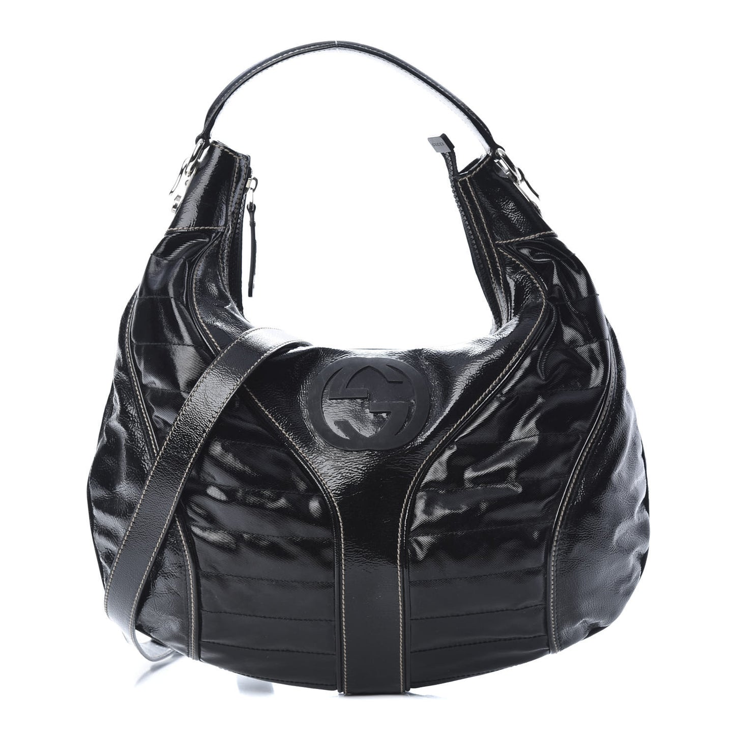 Patent Calfskin Medium Snow Glam Hobo Black