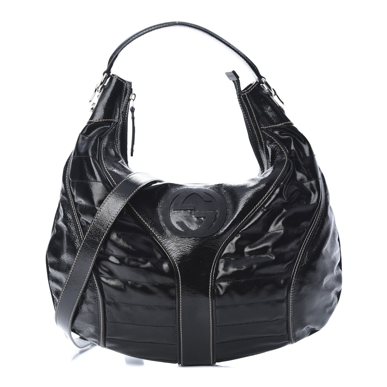 Gucci Patent Calfskin Medium Snow Glam Hobo Black 1 of 15
