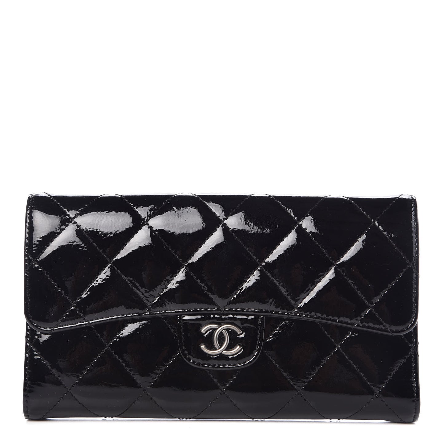 Patent Quilted Large Flap Wallet Black
