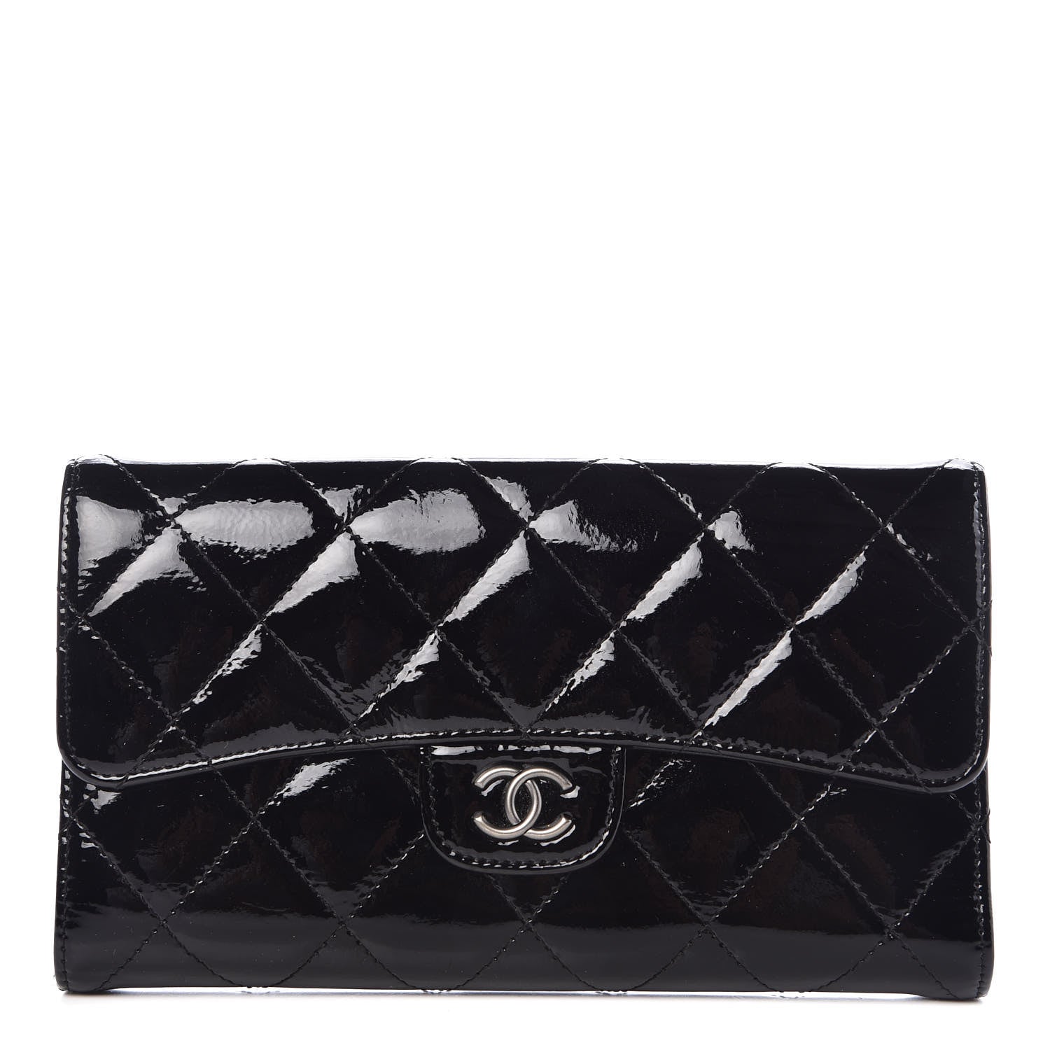 Chanel Patent Quilted Large Flap Wallet Black 1 of 9