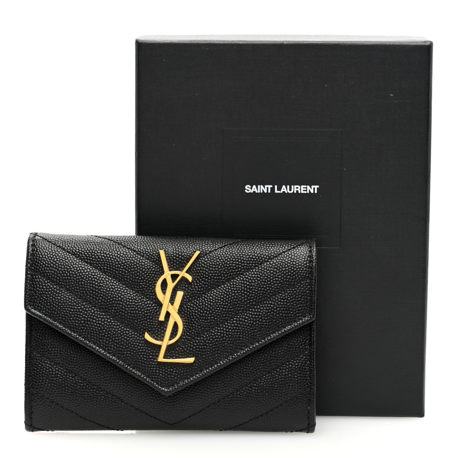 Saint Laurent Grain De Poudre Matelasse Chevron Small Monogram Envelope Wallet Black 7 of 7
