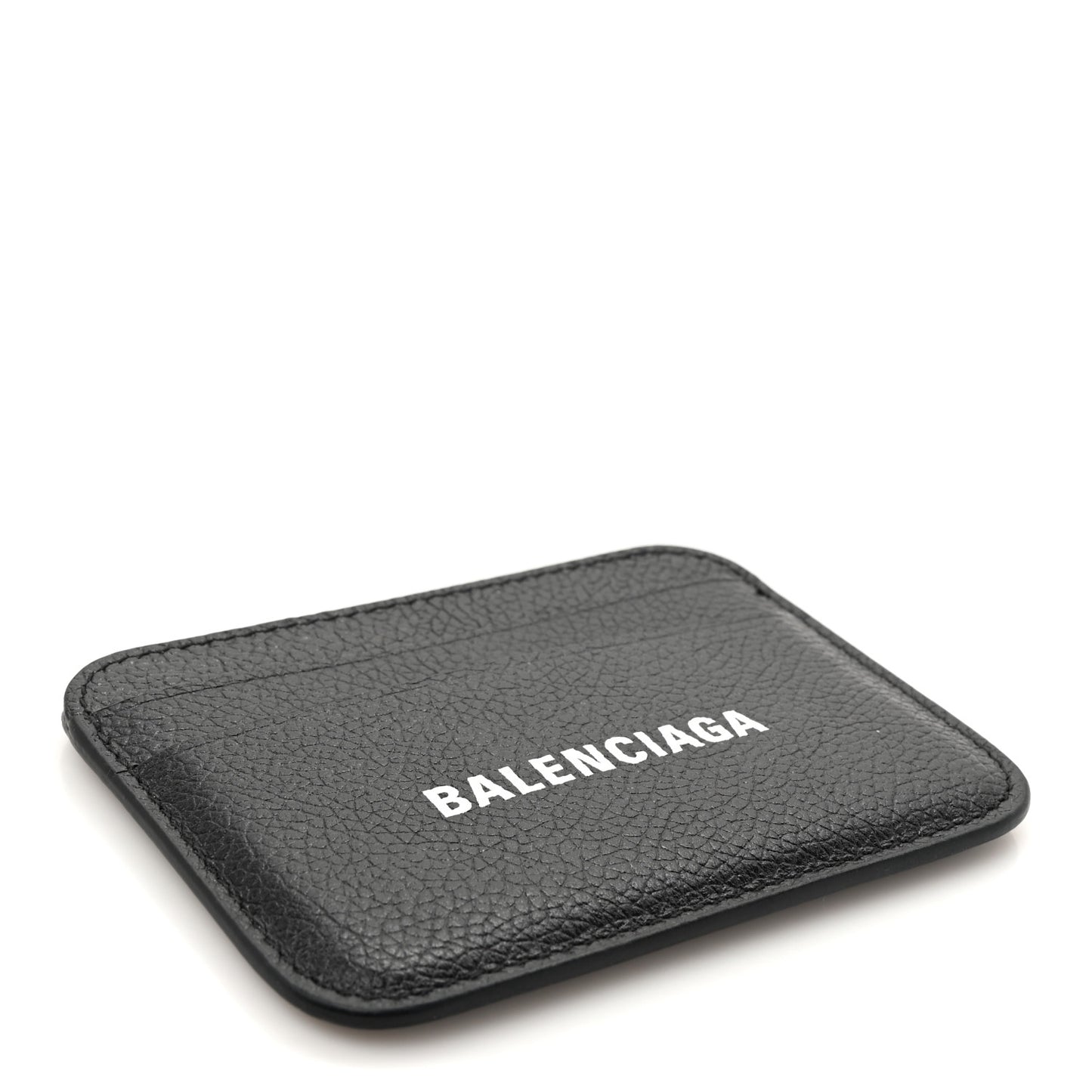 Grained Calfskin Logo Cash Rounded Card Holder Black White