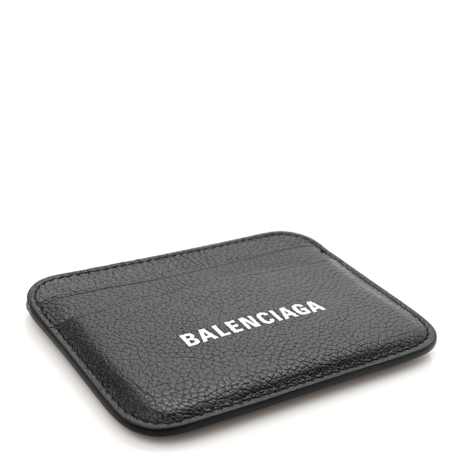 Balenciaga Grained Calfskin Logo Cash Rounded Card Holder Black White 4 of 9