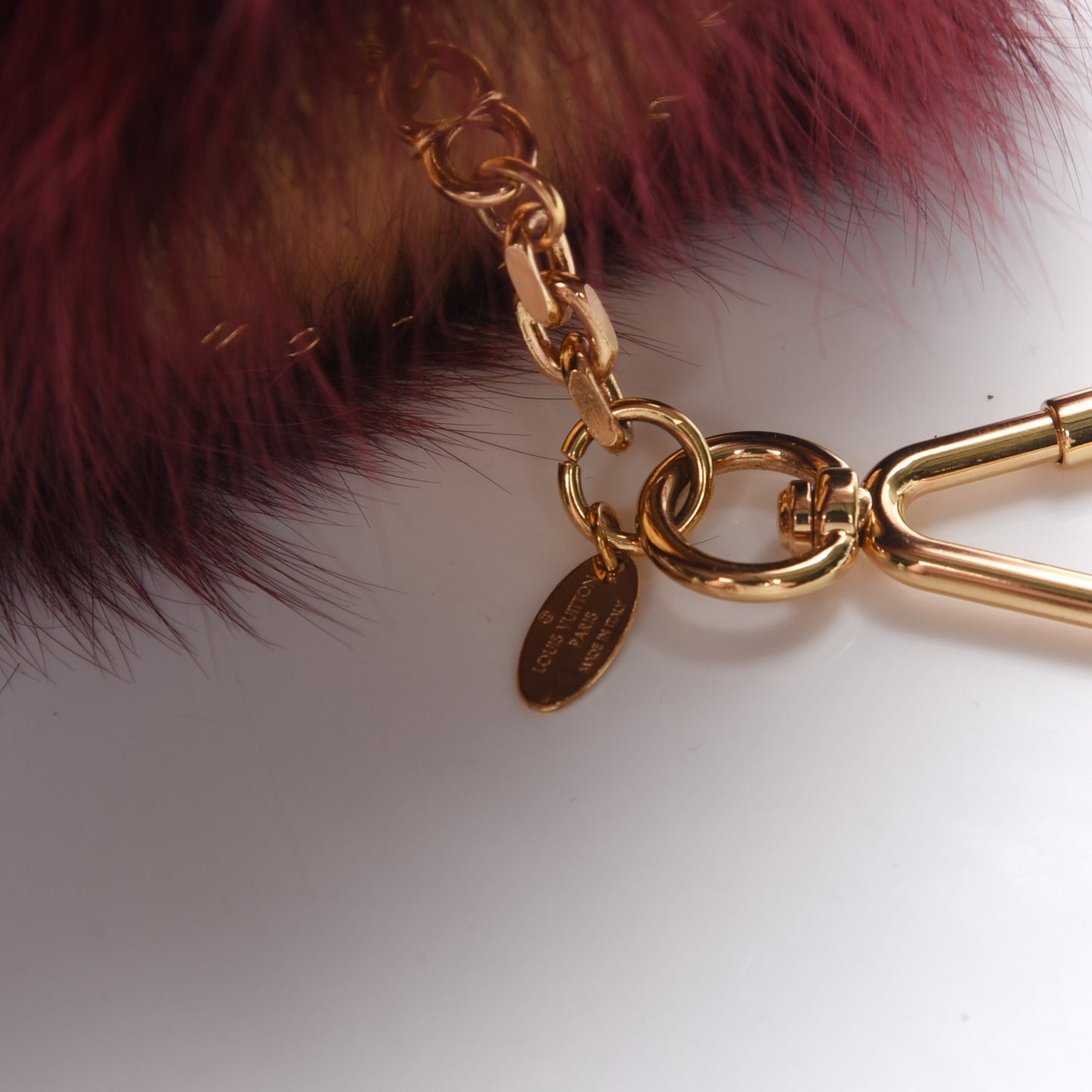 Fox Fur Fuzzy V Bag Charm Amarante