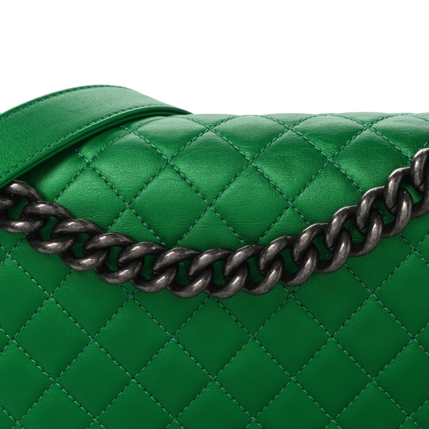 Metallic Calfskin Quilted Medium Boy Flap Green