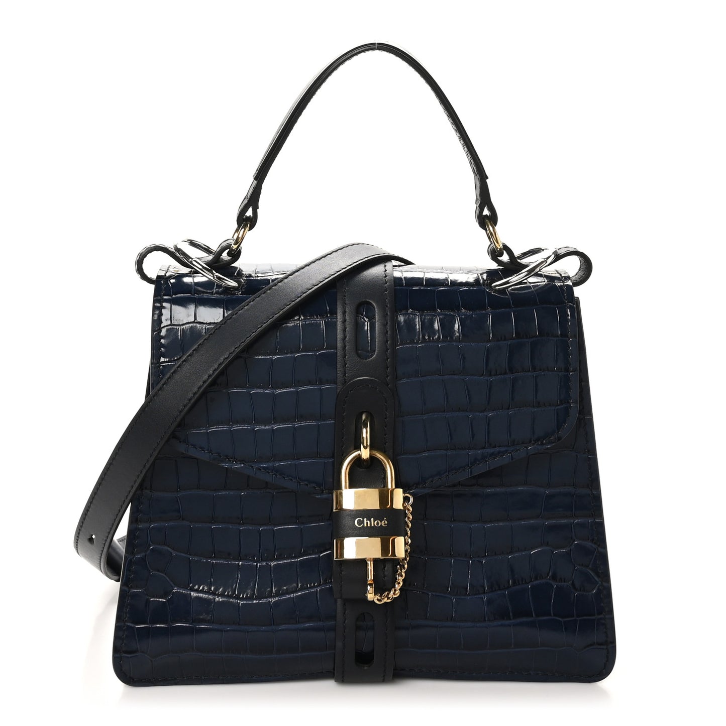 Calfskin Crocodile Embossed Medium Aby Day Shoulder Bag Full Blue