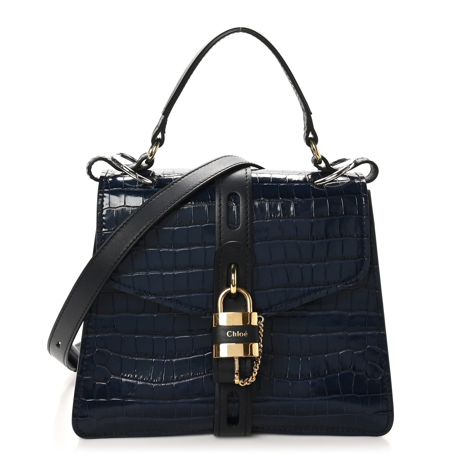 Chloe Calfskin Crocodile Embossed Medium Aby Day Shoulder Bag Full Blue 1 of 9