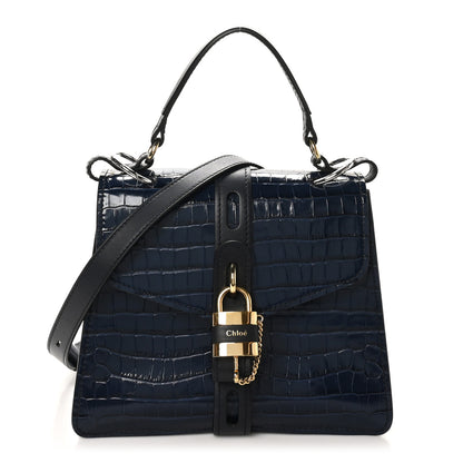 Chloe Calfskin Crocodile Embossed Medium Aby Day Shoulder Bag Full Blue 1 of 9