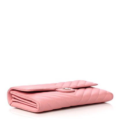 Chanel Caviar Chevron Quilted Large Gusset Flap Wallet Pink 4 of 13
