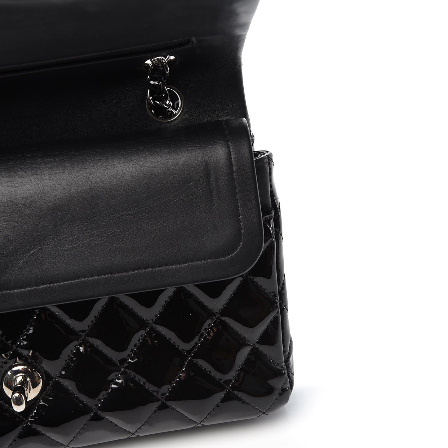 Patent Quilted Medium Double Flap Black