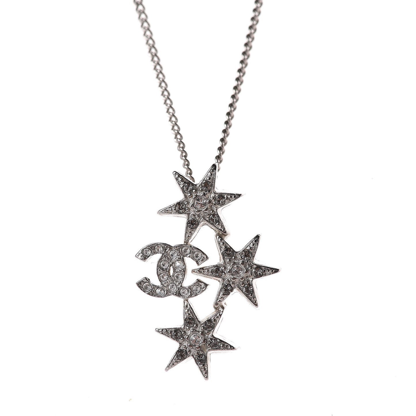 Crystal Bead CC Star Necklace Silver