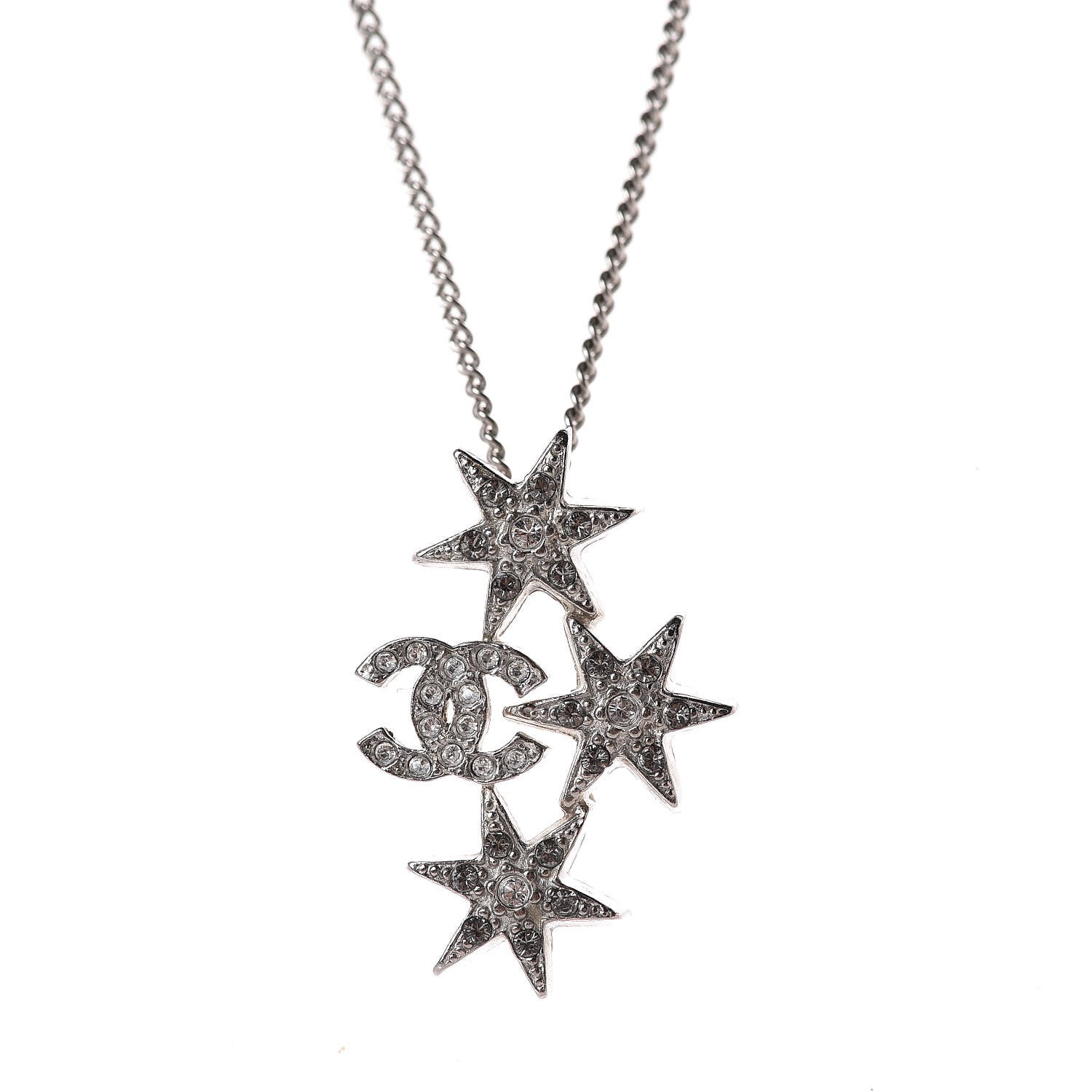 Chanel Crystal Bead CC Star Necklace Silver 4 of 5