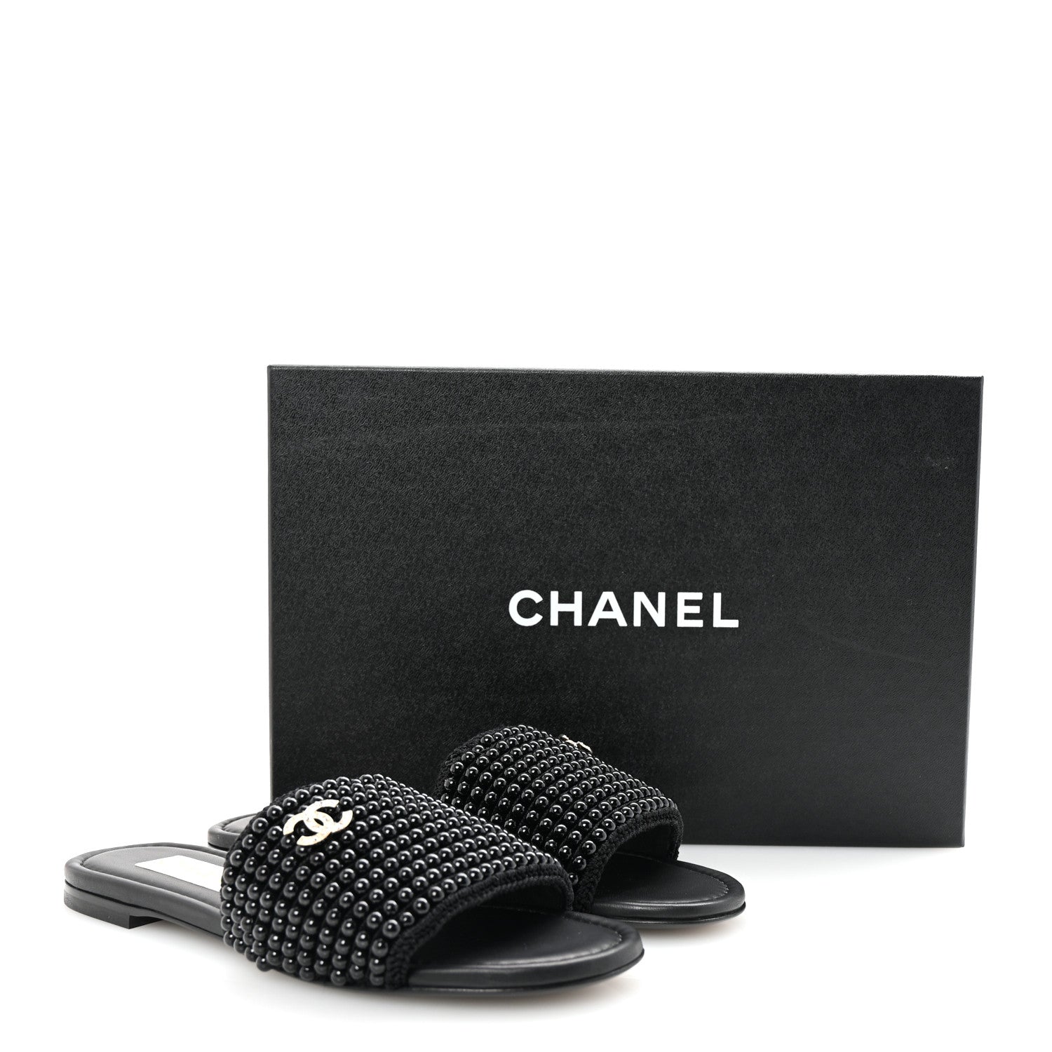 Chanel Pearl Crystal CC Mules Sandals 36 Black 10 of 10