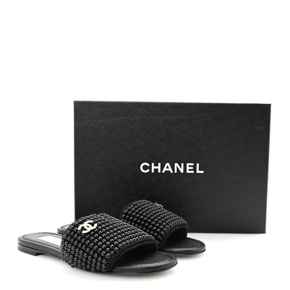 Chanel Pearl Crystal CC Mules Sandals 36 Black 10 of 10
