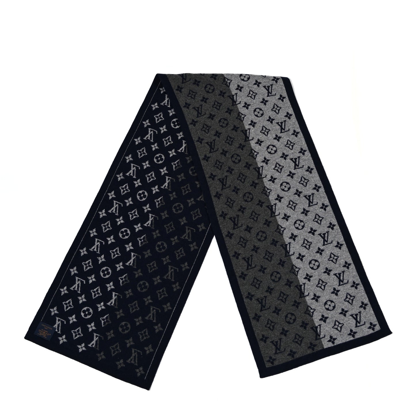 Cashmere Wool Monogram Split Scarf Navy