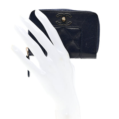 Chanel Sheepskin Quilted Vintage Mademoiselle Zip Coin Purse Navy Blue 2 of 8
