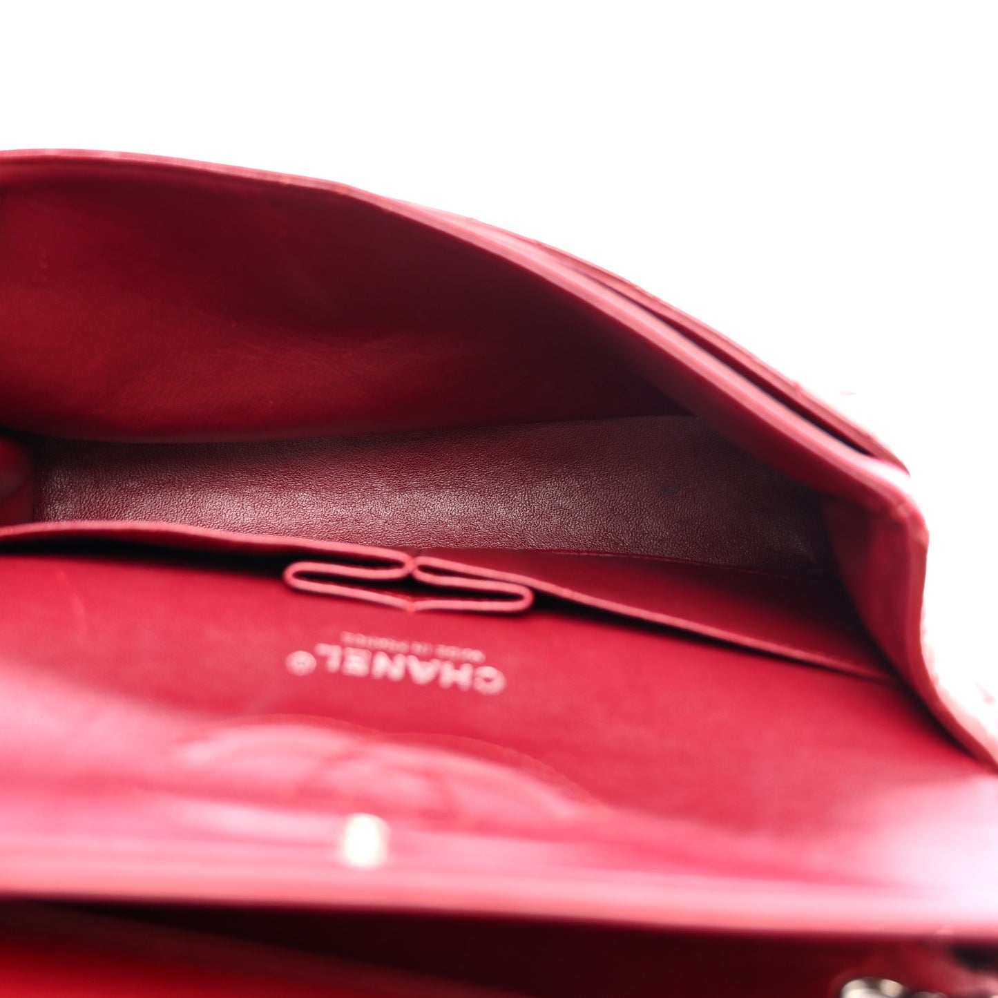 Patent Calfskin Quilted Medium Double Flap Dark Red