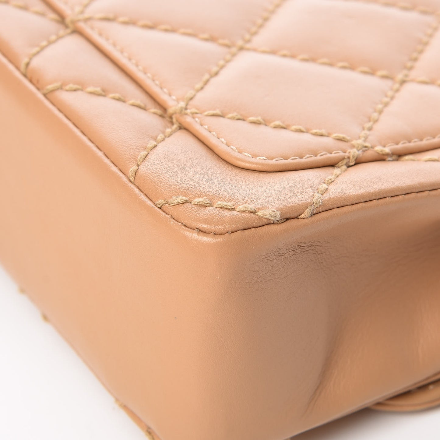 Calfskin Quilted Medium Wild Stitch Flap Beige
