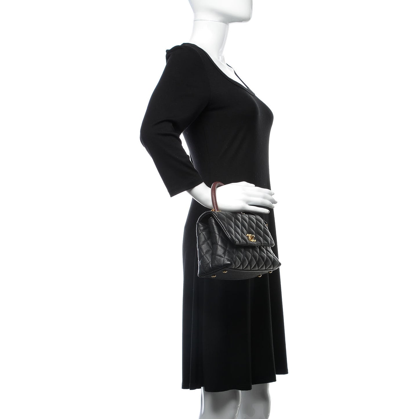 Caviar Lizard Quilted Mini Coco Handle Flap Black