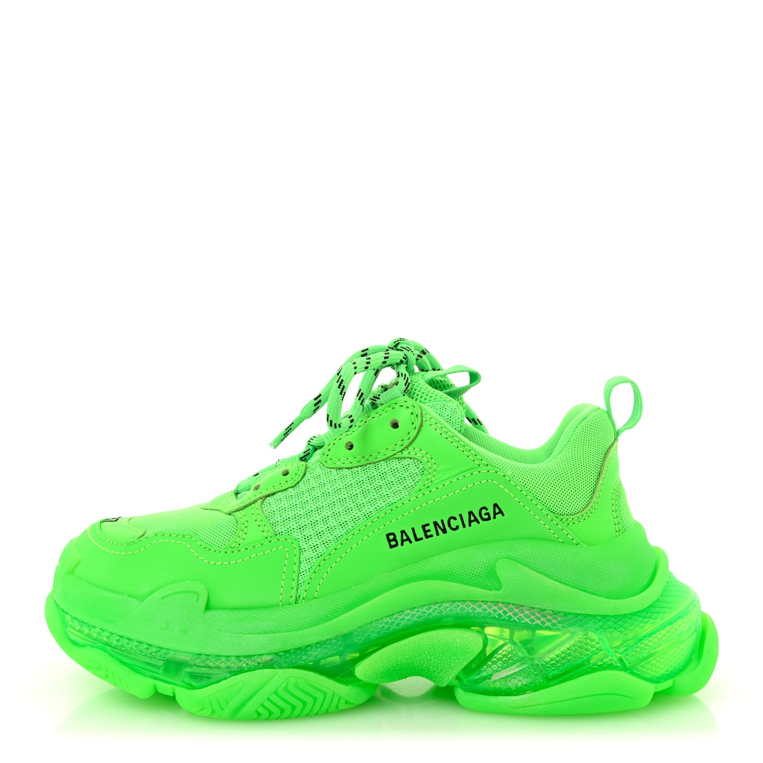 Balenciaga Fabric Mesh Clear Sole Womens Triple S Sneakers 37 Fluo Green 1 of 9
