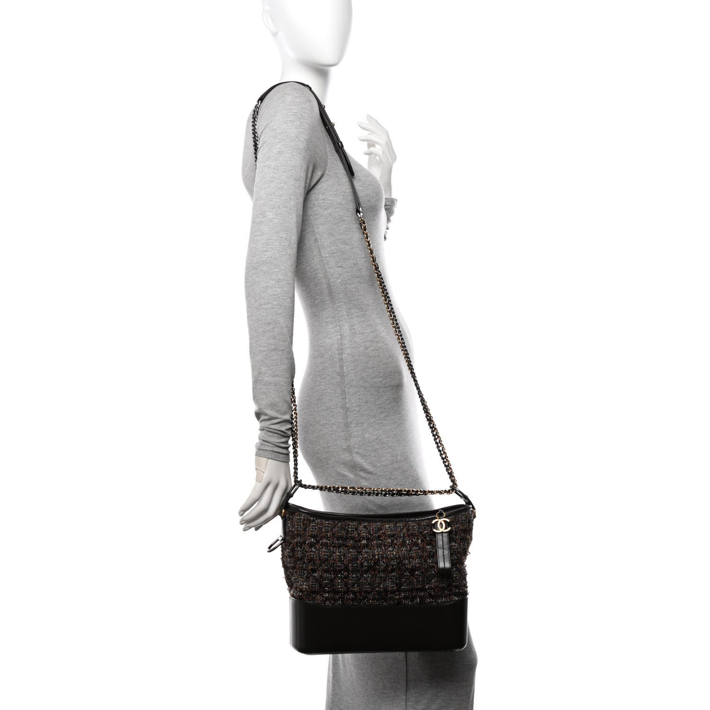 Tweed Calfskin Medium Gabrielle Hobo Brown