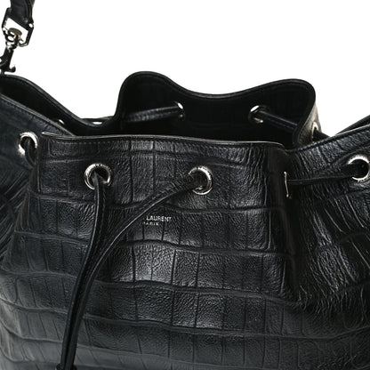 Saint Laurent Calfskin Crocodile Embossed Large Emmanuelle Bucket Bag Black 24 of 31