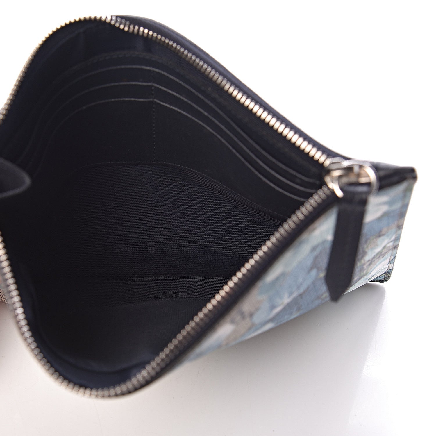 Gucci GG Supreme Monogram Blooms Small Zip Wristlet Pouch Beige Blue Black 5 of 7